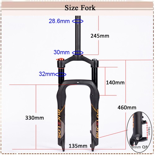 20/26" Fat Bike Fork Disc Brake 1-1/8" Steerer Oil/Air Spring Suspension Fork - Picture 6 of 17