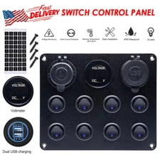 Car 8 Gang 12V Switch Panel LED Rocker USB ON-OFF Toggle For Boat Marine Caravan