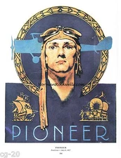 Norman Rockwell art deco print "PIONEER" FLIGHT AIRPLANE AVIATION Lindbergh