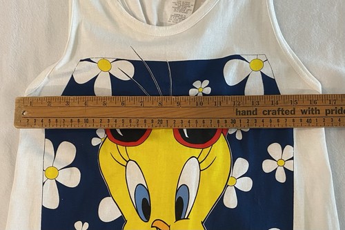 Vintage Looney Tunes Tweety Bird Floral Tank Top Women’s One Size White Gathered - Picture 7 of 8