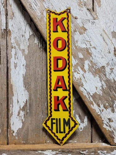 VINTAGE KODAK PORCELAIN SIGN OLD CAMERA FILM PHOTOGRAPHY PHOTO EQUIPMENT ARROW