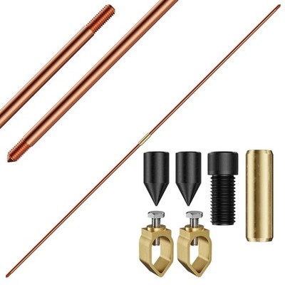 8ft Ground Rod Kit 5/8  Clad Copper Grounding Rod with Grounding Clamp for El...