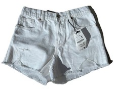 New ZARA Girls White Denim Shorts Raw Hem Size 13 14 Years NWT