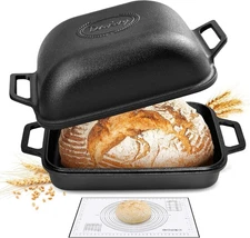 9QT Large Dutch Oven for Sourdough Bread with Silicone Baking Mat, Pre-Season...