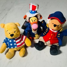 Fourth of July Disney Lot of 3 Pooh  Tigger Mini Bean Bag Patriotic Washington