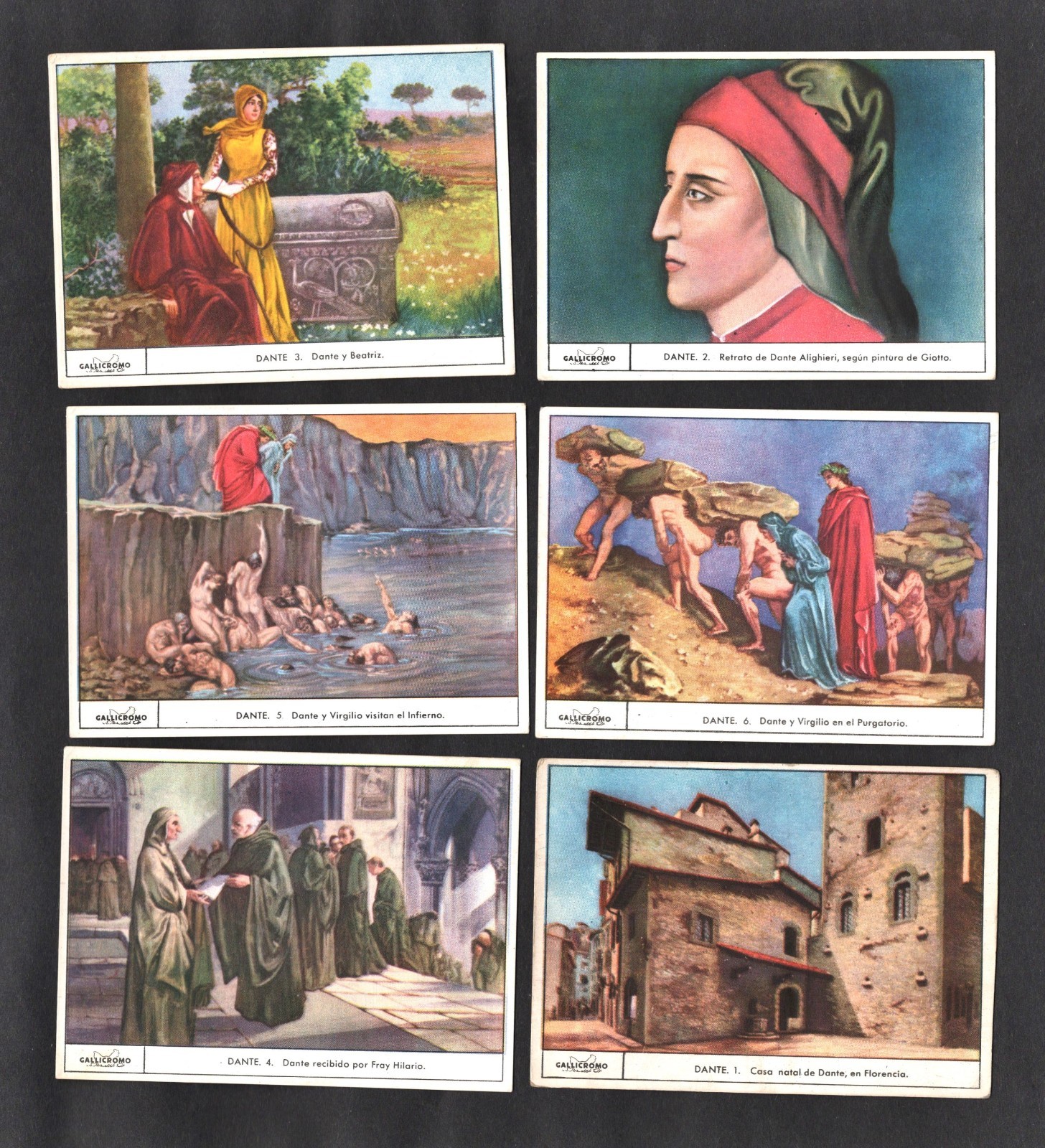 Life & Works Of Dante Rare Spanish Trade Card Set 1930s Divine Comedy Poet Write