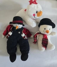3 Plush Snowmen, Russplus, Greenbrier International, 1 Unbranded 