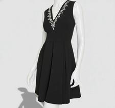 Tommy Hilfiger Women's Black Embellished Pleated Fit-&-Flare Dress Size 12