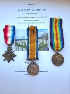 WWI ARMY MEDAL TRIO KILLED IN ACTION 1917 SHEPLEY JOHNSON FROM HYDE CHESHIRE