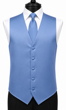Men s Zelente Cornflower Blue Satin Tuxedo Vest with Long Tie Big Tall 3XL