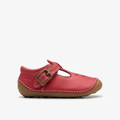 CLARKS CHILDREN'S Clarks Girls Tiny Skip Toddler Red T Bar Shoes,Pre Walker Leather Casual