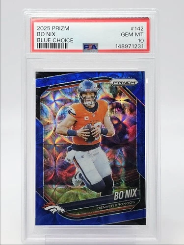 BO NIX 2025 PANINI PRIZM NFL FOOTBALL BLUE CHOICE /14 PSA 10 Q1977