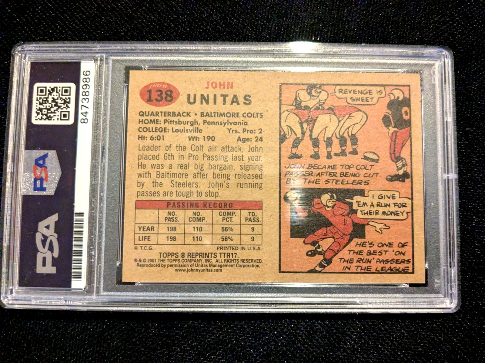 Johnny Unitas Autographed Topps Archive Rookie Cards PSA 10 view 3