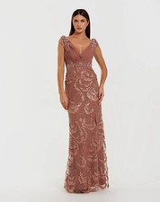 Mac Duggal 69022 Pink Floral Beaded Chiffon V Neck Gown sz 8 NWOT