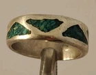 Native American Handmade Sterling Silver Turquoise Chip Inlay Ring Band sz 7.5