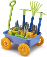 Liberty Imports Pull Along Garden Wagon and Gardening Tools Toy Play Set for Tod
