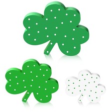 3 Pieces St. Patrick's Day Shamrock Wooden Signs Reversible Tray Decor Green