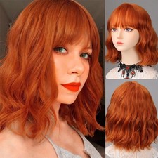 Wavy Short Curly Hair Bob Wigs With Bangs Synthetic Wig For Women Cosplay Party