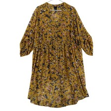Torrid Dress Womens 3 Yellow Floral V Neck 3/4 Sleeve Trapeze Swing Knee Length