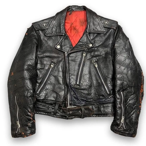 Vintage 1950s One Star Leather Motorcycle Jacket Talon Zipper Biker Distressed - product listing photo