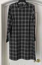 Talbots Petite Black White Plaid Mock Neck Long Sleeve Dress Size M