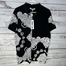 New McQ Baroque Graphic Short Sleeve Polo Shirt Black Men’s XL (Fits US Medium)