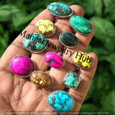 Multi Turquoise Gemstone 925 Sterling Silver Plated 100PCS Rings Lot Jewellery