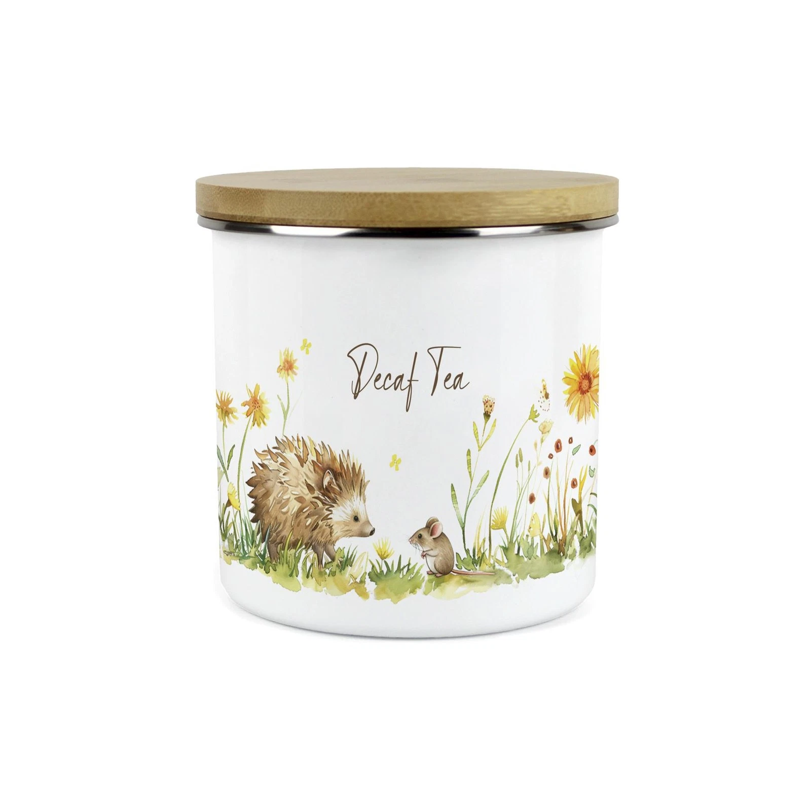 Hedgehog & Mouse Decaf Tea Canister - 1.2L Large Kitchen Storage Tin Gift