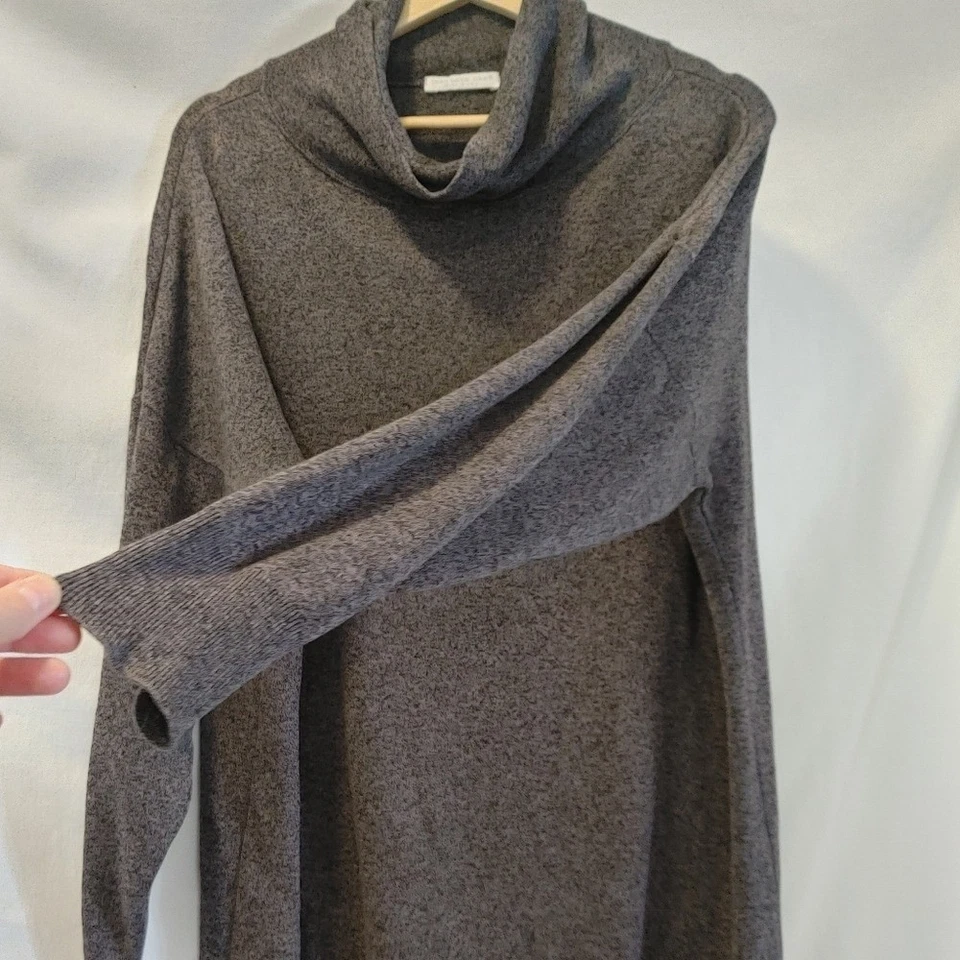 Maxi Vestido Joan Vass Manga Larga Cuello Tortuga Gris Carbón Negro Algodón Vintage Foto 3 de 4