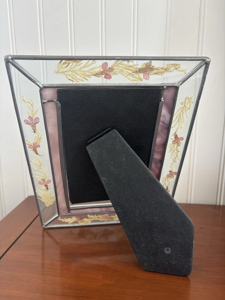 Marco de fotos vintage de vitrales con plomo flores secas estilo Tiffany Foto 3 de 4