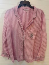 Victoria Secret Button Down Sleep Shirt Pink Striped Large