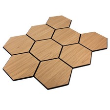 Akustikpaneel mit Holzfurnier Hexagon in Bright Teak - 727x600 mm - mit PET-Filz