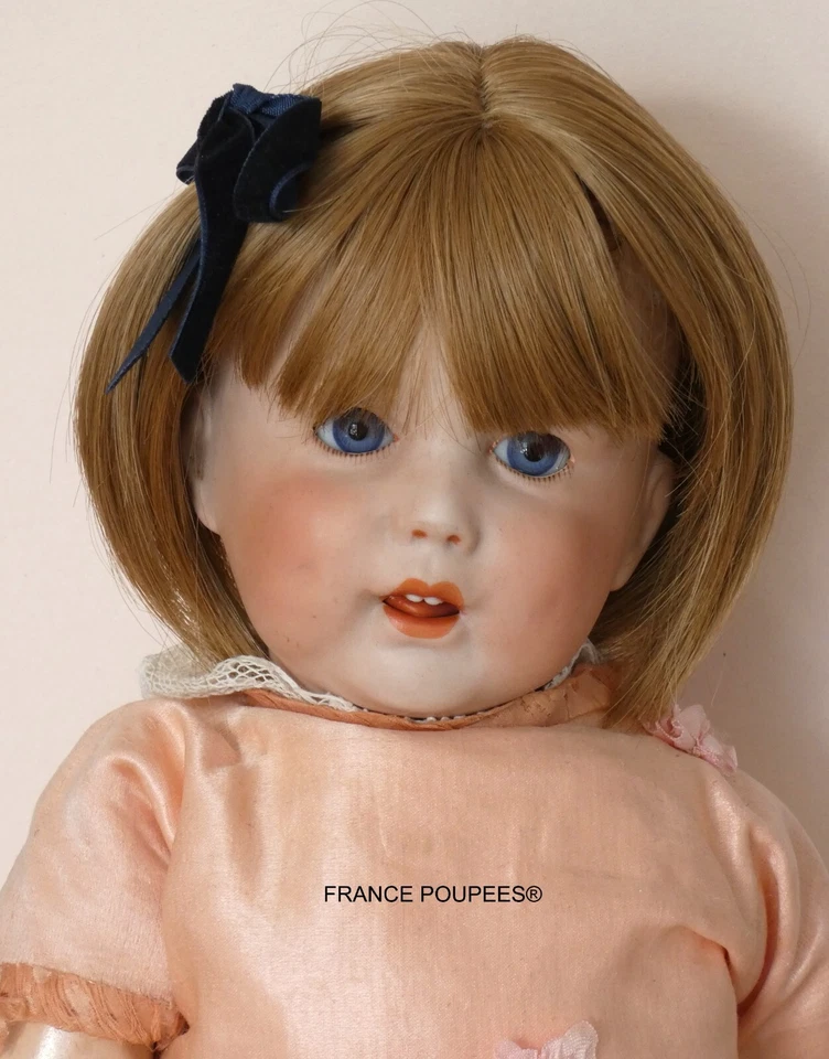 Perruque poupée ancienne cheveux courts blonds-Tête 22/24cm(9/9.5") - Photo 2/4