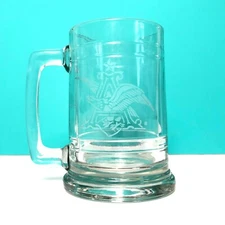 Vintage Anheuser Busch Etched Heavy Glass Beer Mug Stein Eagle & A Logo