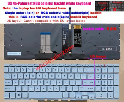 New US white RGB Backlit Keyboard For HP Victus 15-FA 15-FB TPN-Q278 TPN-Q279