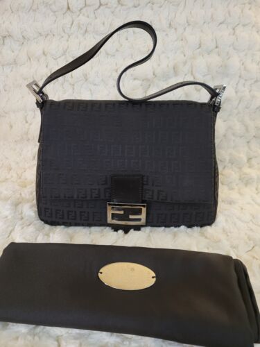 Fendi Flap Messenger Bag, Black  Jaquard, Leather Strap - Picture 1 of 14