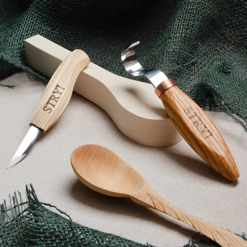 Wood carving tool, Spoon carving set of 2 tools, Hook & Detail knife, Wood spoon