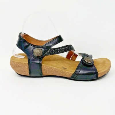 BC Studio Black Leather Hook & Loop Sandal, Size 9.5 US 40.5 EU