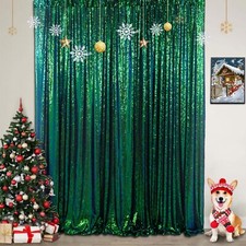 Iridescent Green Sequin Backdrop 7FTx7FT - Photo Booth Curtain for Wedding Ba...