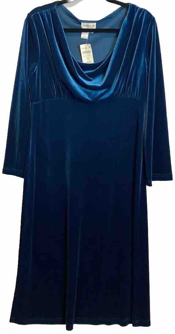 Coldwater Creek Velvet Maxi Dress 14 Petite 14P Teal Blue Cowl