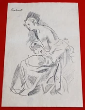 Rembrandt Van Rijn Drawing on paper (Handmade) signed and stamped mixed media.