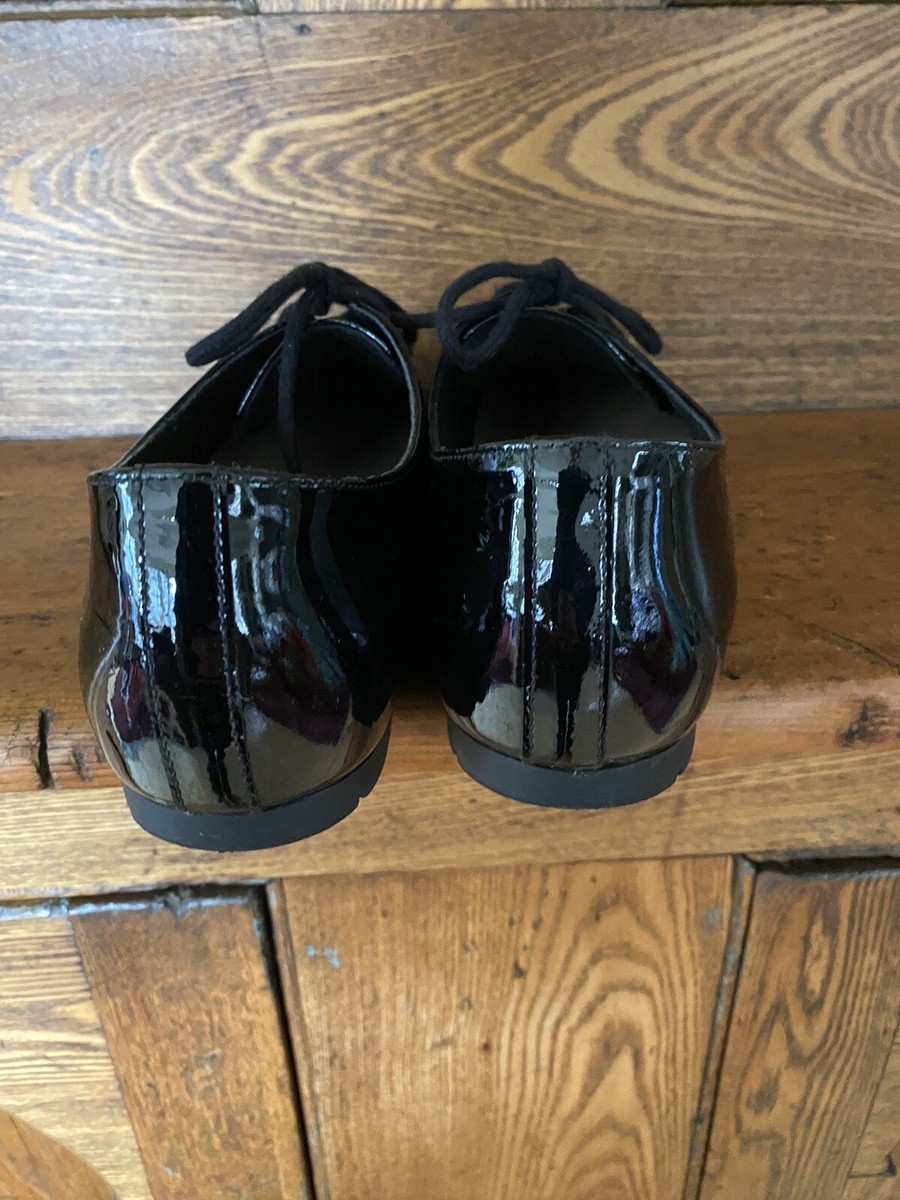 Birkenstock 37 Saunders black patent leather flats oxfords lace up