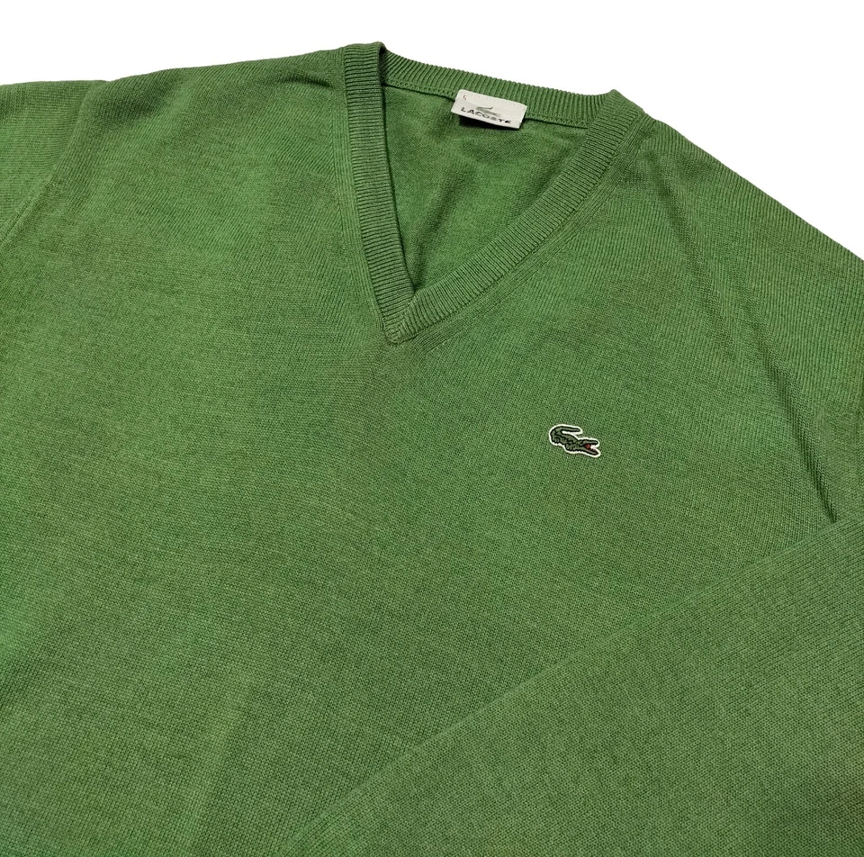 Lacoste Sweater Men's Green Long Sleeves Sweatshirt Size 5 V-Neck Style Wool Foto 2 de 4