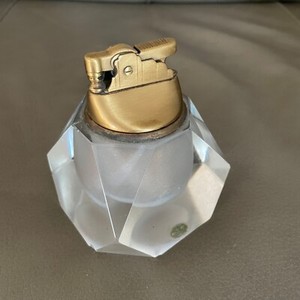 Vintage Table Lighter Brass & Glass Lighter Tobacciana Collectible Decor 