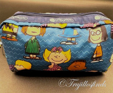 Lesportsac X Peanuts Rectangular Cosmetic Travel Pouch Peanuts Gang Blue New P1