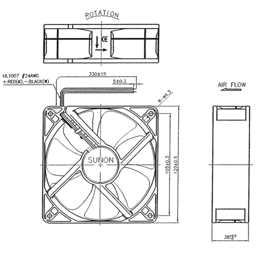 Sunon 120mm 24VDC Maglev Bearing Cooling Fan - Picture 2 of 2