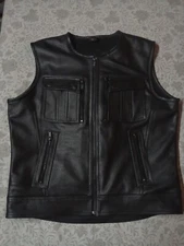 Men's Motorcycle Motorbike Club Style Black Genuine CE Armored Leather Vest