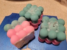 Set of 3 bubble cube candles plumeria scented.