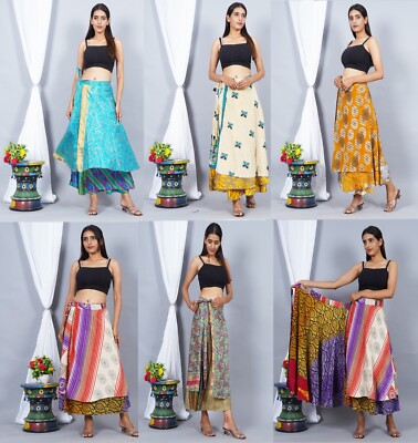 Vintage Sari Magic Wrap Skirts Multi color Bohemian Hippie Skirt Mini Skirt lot