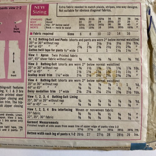 60s Swimsuit, Bikini and Bell Bottom Pants Size 8 Bust 31.5 Simplicity 8199 - Picture 6 of 6